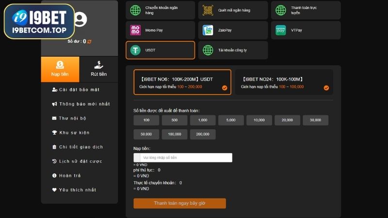 Hướng dẫn nạp tiền tại I9BET